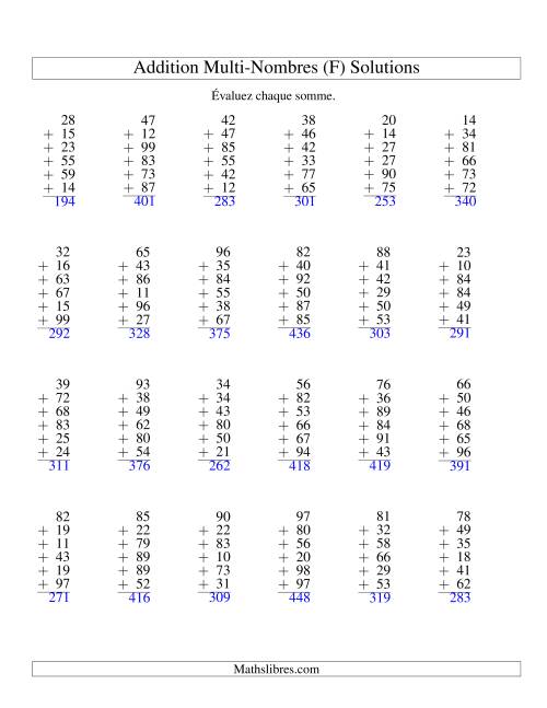 Addition de six nombres à deux chiffres (F) page 2
