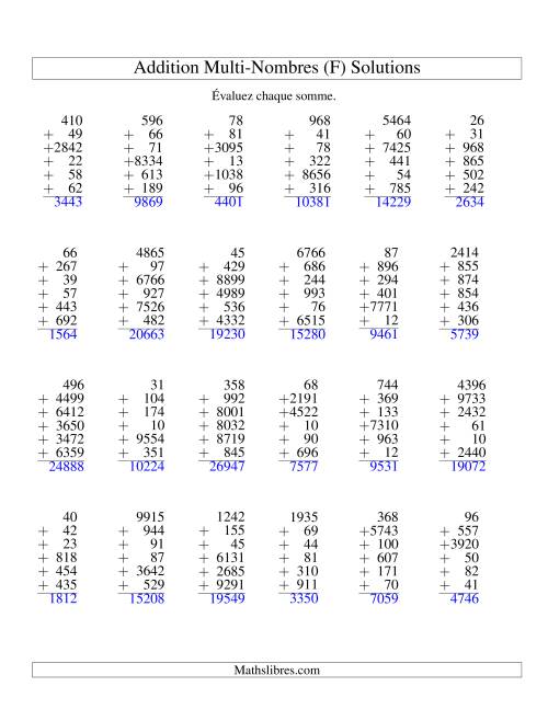 Addition de six nombres à chiffres variés (F) page 2