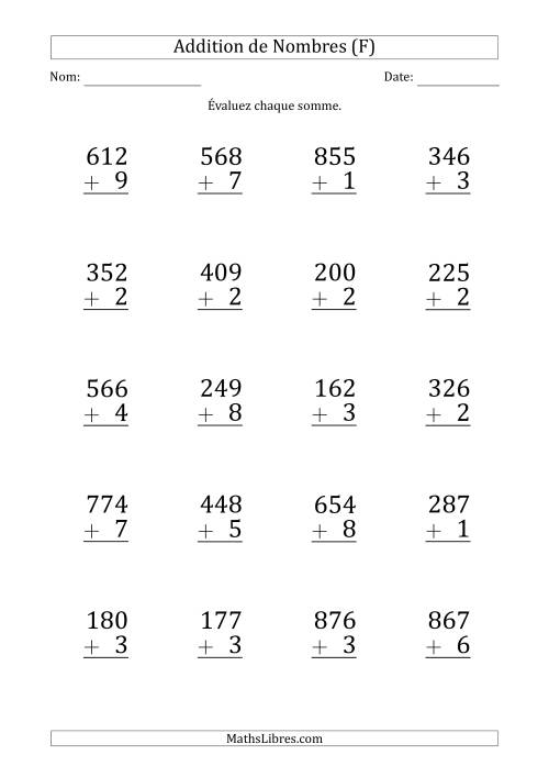 Addition d'un Nombre à 3 Chiffres par un Nombre à 1 Chiffre (Gros Caractère) (F)