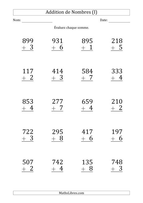 Addition d'un Nombre à 3 Chiffres par un Nombre à 1 Chiffre (Gros Caractère) (I)