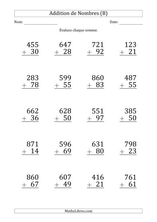 Addition d'un Nombre à 3 Chiffres par un Nombre à 2 Chiffres (Gros Caractère) (B)