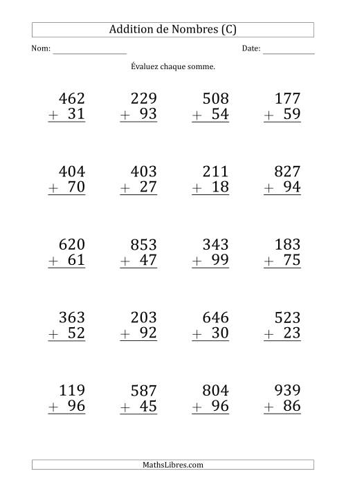 Addition d'un Nombre à 3 Chiffres par un Nombre à 2 Chiffres (Gros Caractère) (C)
