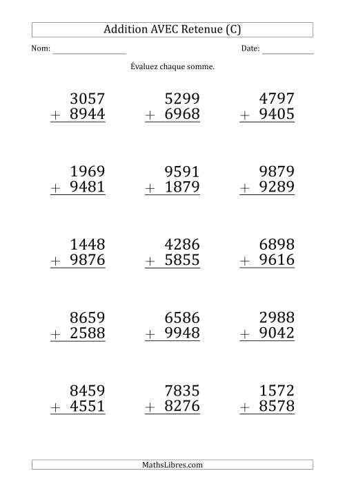 Addition des Nombres à 4 Chiffres AVEC retenue (Gros Caractère) (C)