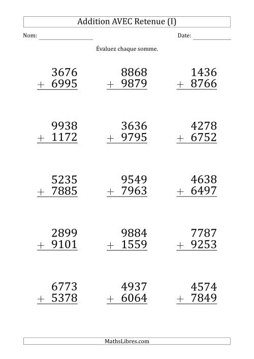 Addition des Nombres à 4 Chiffres AVEC retenue (Gros Caractère) (I)