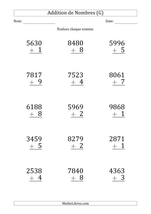 Addition d'un Nombre à 4 Chiffres par un Nombre à 1 Chiffre (Gros Caractère) (G)
