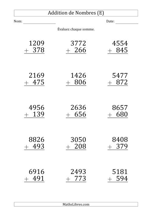 Addition d'un Nombre à 4 Chiffres par un Nombre à 3 Chiffres (Gros Caractère) (E)