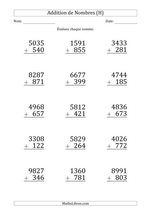 Addition d'un Nombre à 4 Chiffres par un Nombre à 3 Chiffres (Gros Caractère) (H)