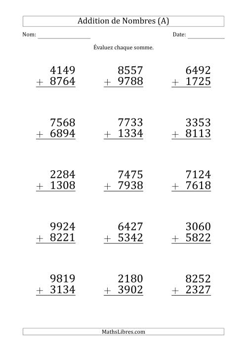 Addition d'un Nombre à 4 Chiffres par un Nombre à 4 Chiffres (Gros Caractère) (A)