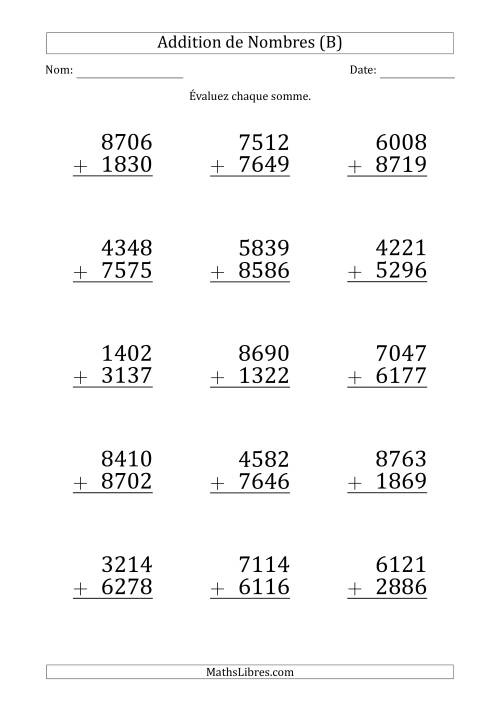Addition d'un Nombre à 4 Chiffres par un Nombre à 4 Chiffres (Gros Caractère) (B)