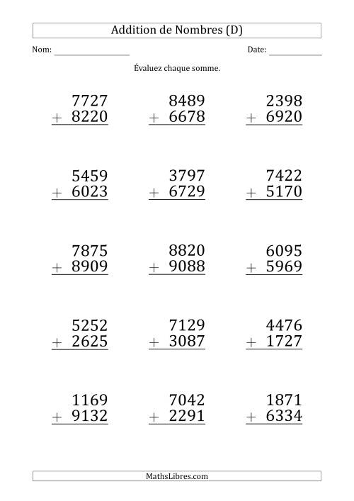 Addition d'un Nombre à 4 Chiffres par un Nombre à 4 Chiffres (Gros Caractère) (D)