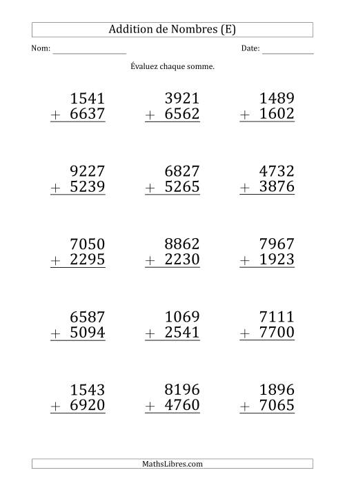 Addition d'un Nombre à 4 Chiffres par un Nombre à 4 Chiffres (Gros Caractère) (E)