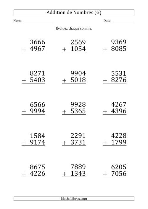 Addition d'un Nombre à 4 Chiffres par un Nombre à 4 Chiffres (Gros Caractère) (G)