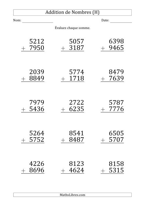 Addition d'un Nombre à 4 Chiffres par un Nombre à 4 Chiffres (Gros Caractère) (H)