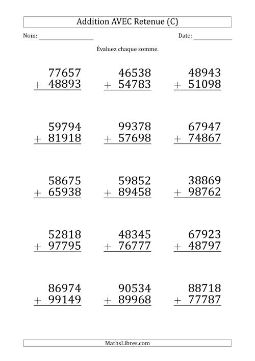 Addition des Nombres à 5 Chiffres AVEC retenue (Gros Caractère) (C)