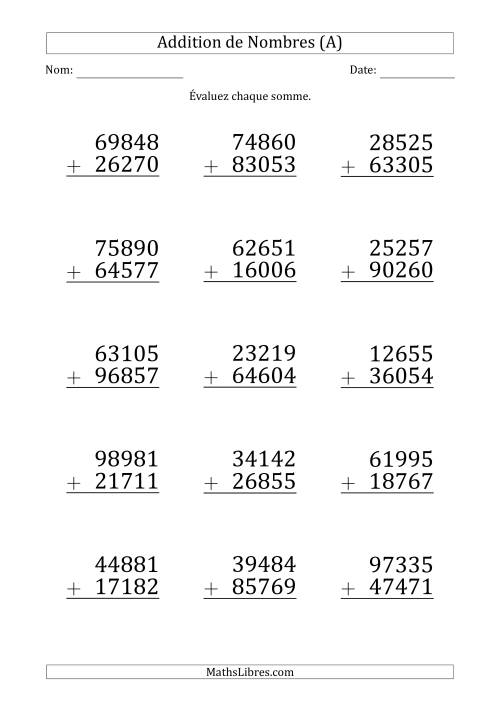 Addition d'un Nombre à 5 Chiffres par un Nombre à 5 Chiffres (Gros Caractère) (A)