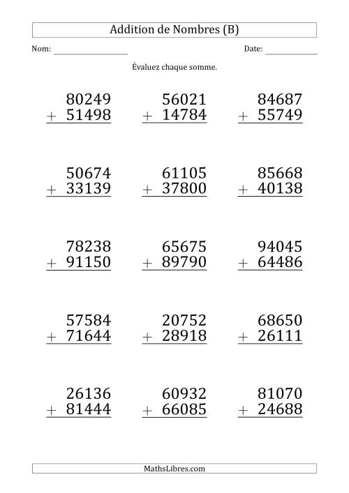 Addition d'un Nombre à 5 Chiffres par un Nombre à 5 Chiffres (Gros Caractère) (B)