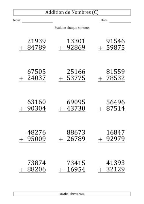 Addition d'un Nombre à 5 Chiffres par un Nombre à 5 Chiffres (Gros Caractère) (C)