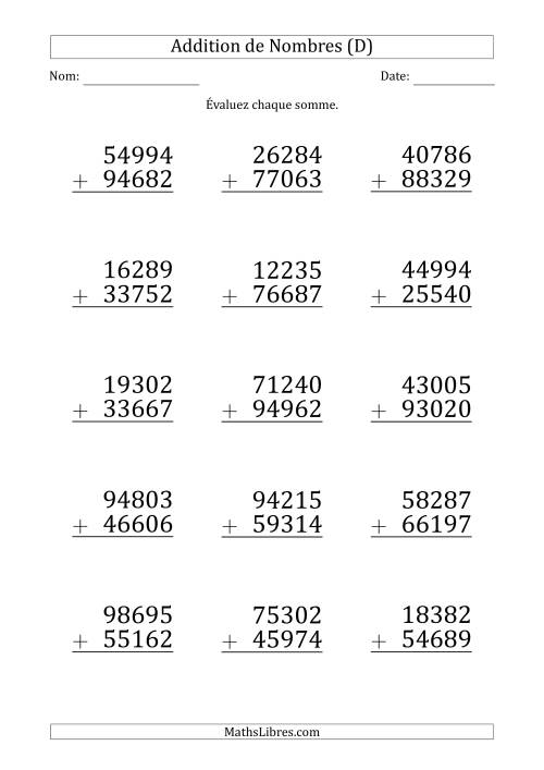 Addition d'un Nombre à 5 Chiffres par un Nombre à 5 Chiffres (Gros Caractère) (D)