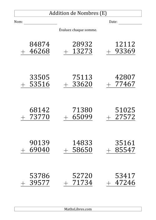 Addition d'un Nombre à 5 Chiffres par un Nombre à 5 Chiffres (Gros Caractère) (E)