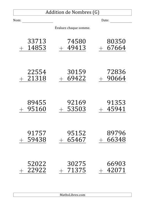 Addition d'un Nombre à 5 Chiffres par un Nombre à 5 Chiffres (Gros Caractère) (G)