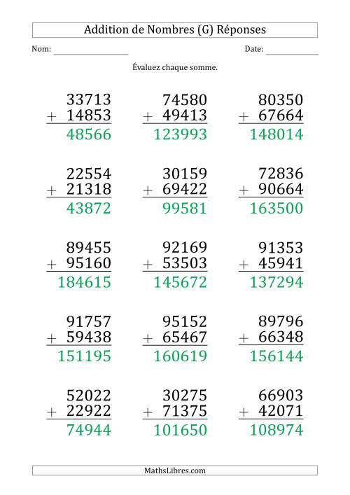 Addition d'un Nombre à 5 Chiffres par un Nombre à 5 Chiffres (Gros Caractère) (G) page 2