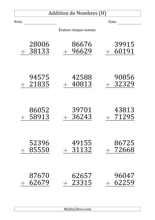 Addition d'un Nombre à 5 Chiffres par un Nombre à 5 Chiffres (Gros Caractère) (H)