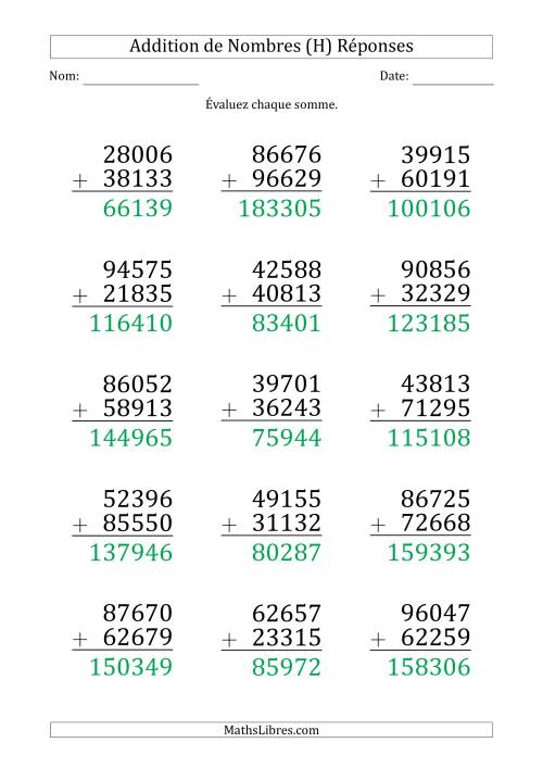 Addition d'un Nombre à 5 Chiffres par un Nombre à 5 Chiffres (Gros Caractère) (H) page 2