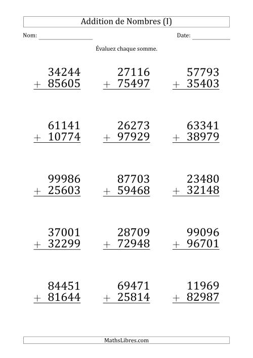 Addition d'un Nombre à 5 Chiffres par un Nombre à 5 Chiffres (Gros Caractère) (I)