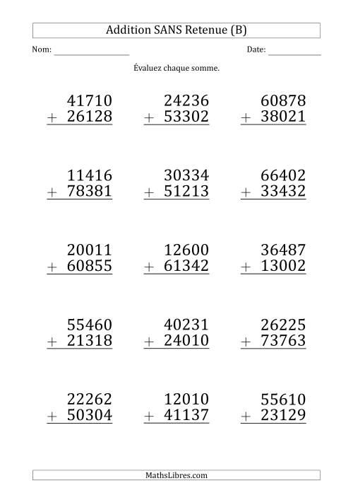 Addition d'un Nombre à 5 Chiffres par un Nombre à 5 Chiffres SANS retenue (Gros Caractère) (B)