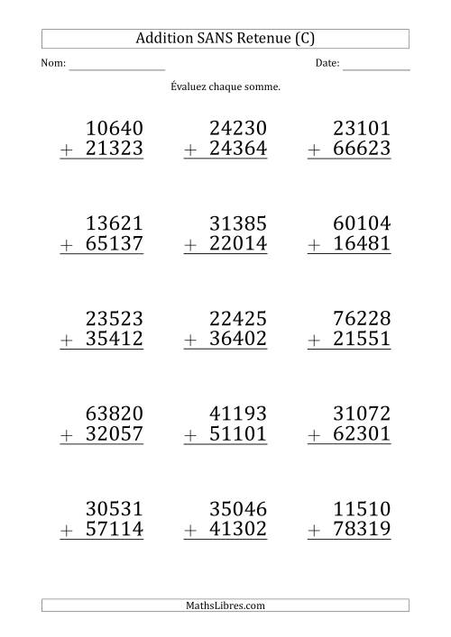 Addition d'un Nombre à 5 Chiffres par un Nombre à 5 Chiffres SANS retenue (Gros Caractère) (C)