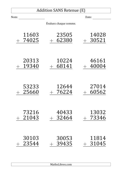 Addition d'un Nombre à 5 Chiffres par un Nombre à 5 Chiffres SANS retenue (Gros Caractère) (E)
