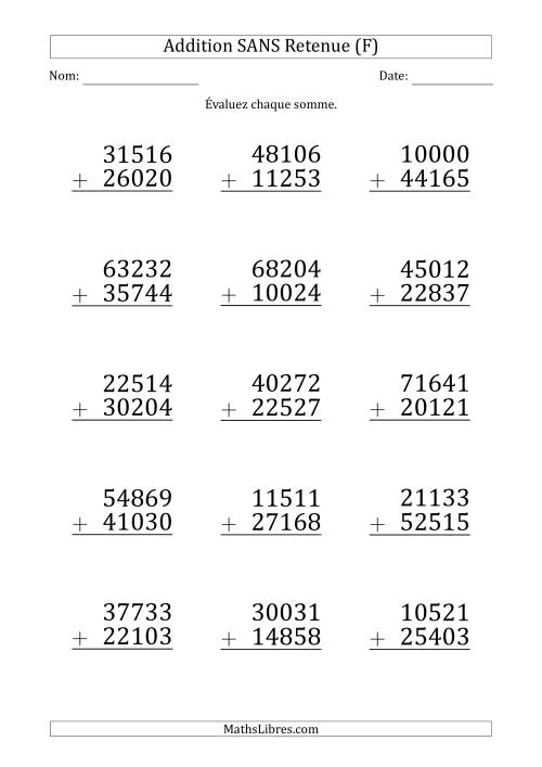 Addition d'un Nombre à 5 Chiffres par un Nombre à 5 Chiffres SANS retenue (Gros Caractère) (F)