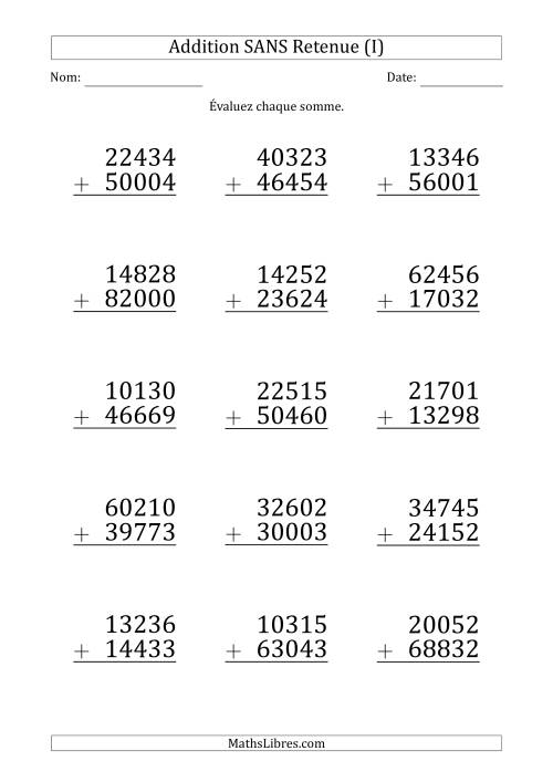 Addition d'un Nombre à 5 Chiffres par un Nombre à 5 Chiffres SANS retenue (Gros Caractère) (I)