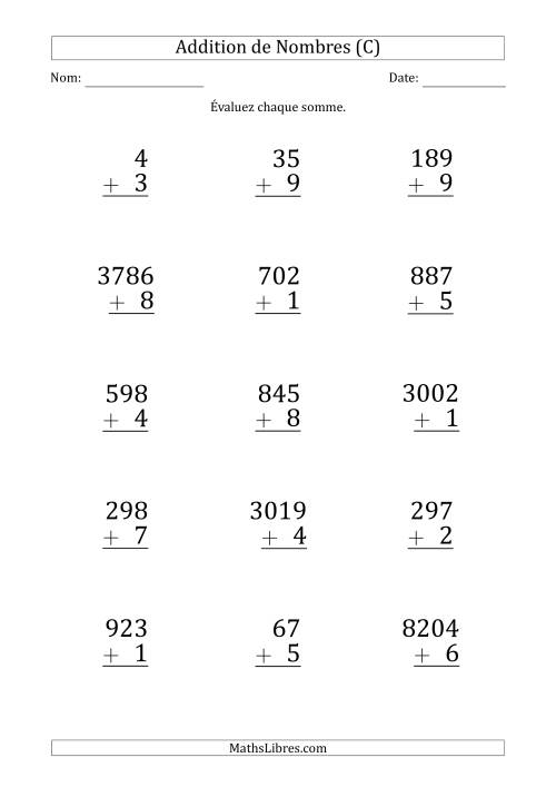 Addition de Divers Nombres par un Nombre à 1 Chiffre (Gros Caractère) (C)