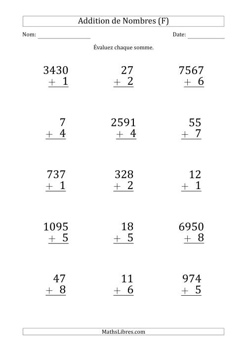 Addition de Divers Nombres par un Nombre à 1 Chiffre (Gros Caractère) (F)