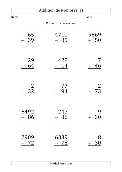 Addition de Divers Nombres par un Nombre à 2 Chiffres (Gros Caractère) (I)