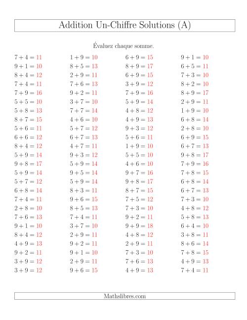 Addition de nombres à un chiffre avec retenue -- 100 par page (A) page 2