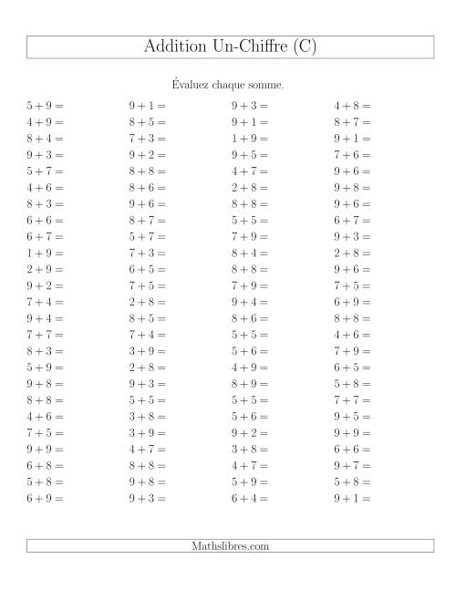 Addition de nombres à un chiffre avec retenue -- 100 par page (C)