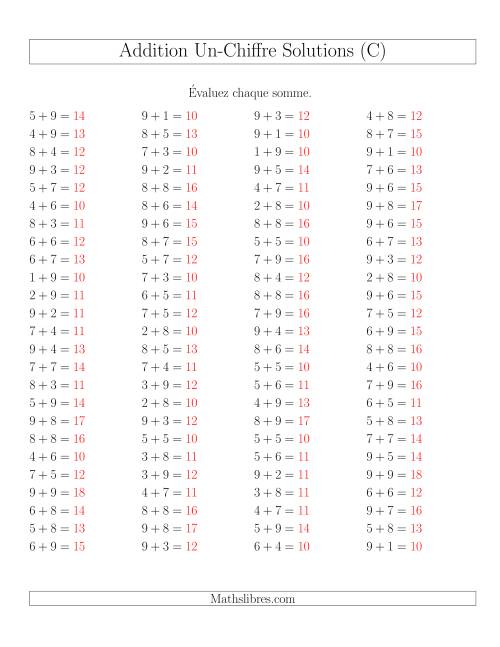 Addition de nombres à un chiffre avec retenue -- 100 par page (C) page 2