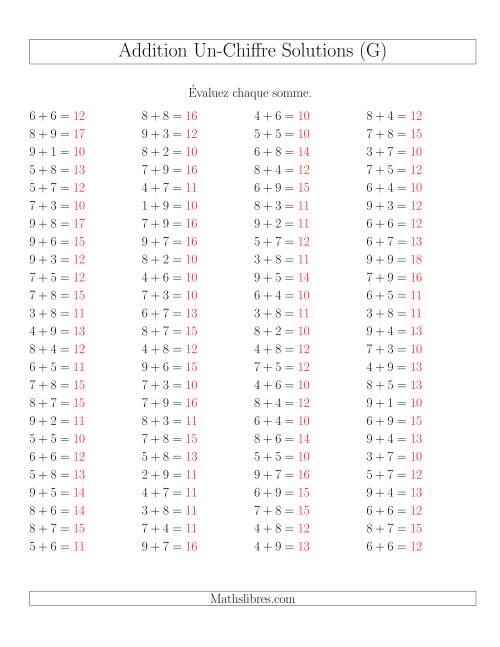 Addition de nombres à un chiffre avec retenue -- 100 par page (G) page 2