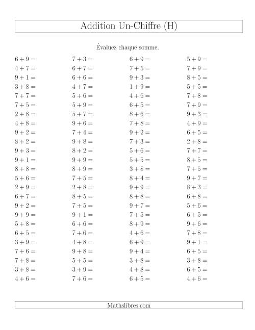 Addition de nombres à un chiffre avec retenue -- 100 par page (H)