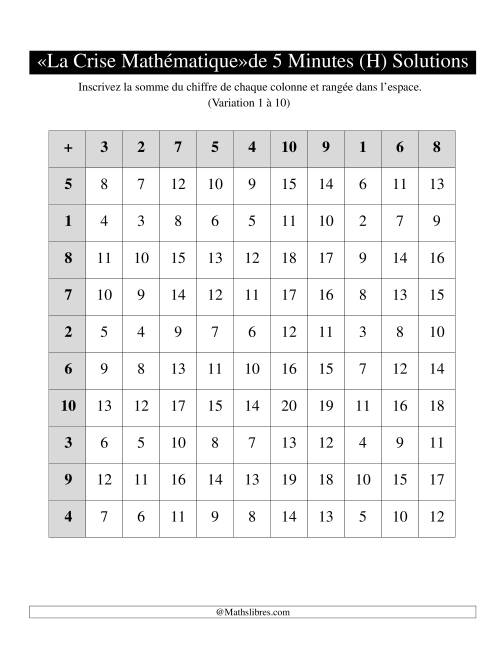 « La crise mathématique » de 5 minutes -- Une grille par page -- Variation 1 à 10 (H) page 2