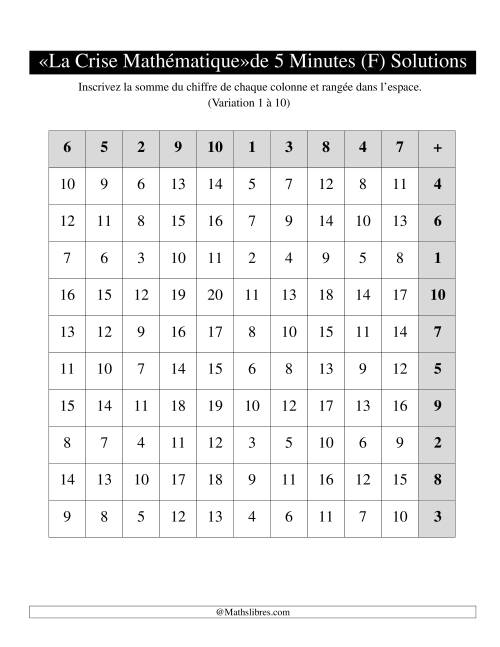 « La crise mathématique » de 5 minutes -- Une grille par page -- Variation 1 à 10 -- Main gauche (F) page 2