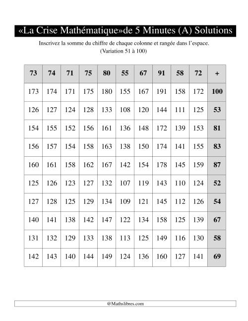 « La crise mathématique » de 5 minutes -- Une grille par page -- Variation 51 à 100 -- Main gauche (Tout) page 2