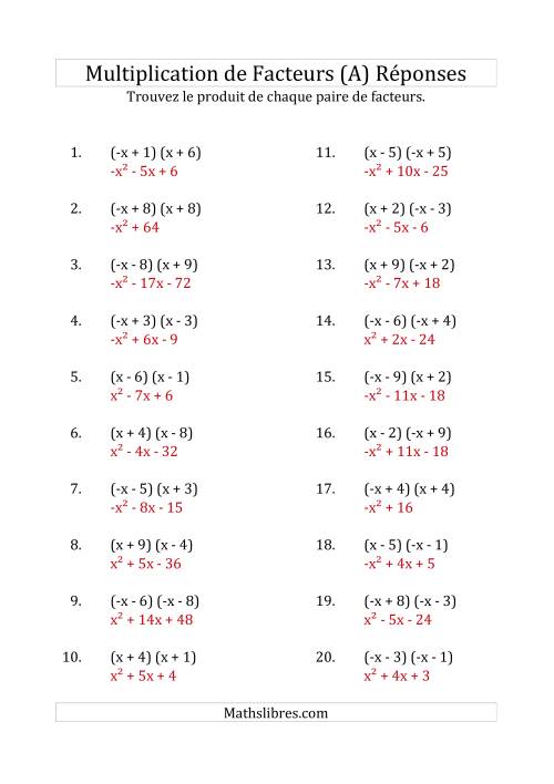 Multiplication des Facteurs Quadratiques avec des Coefficients «a» de 1 ou -1 (A) page 2