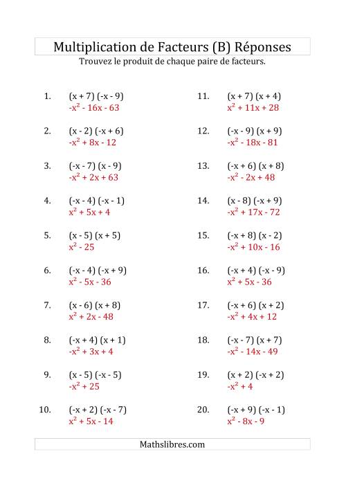 Multiplication des Facteurs Quadratiques avec des Coefficients «a» de 1 ou -1 (B) page 2