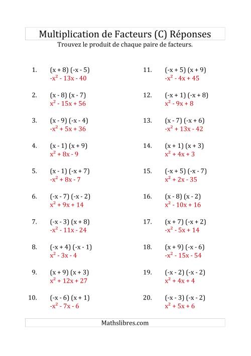 Multiplication des Facteurs Quadratiques avec des Coefficients «a» de 1 ou -1 (C) page 2