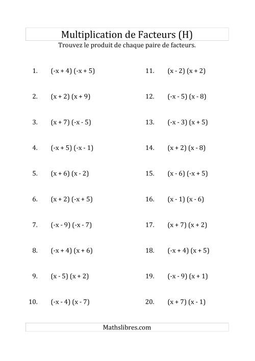 Multiplication des Facteurs Quadratiques avec des Coefficients «a» de 1 ou -1 (H)
