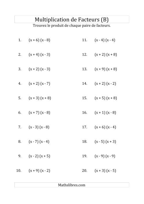Multiplication des Facteurs Quadratiques avec des Coefficients «a» de 1 (B)