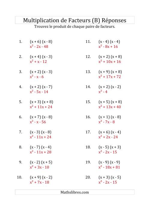 Multiplication des Facteurs Quadratiques avec des Coefficients «a» de 1 (B) page 2